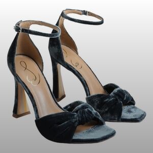 SAM EDELMAN LUCIA ANKLE STRAP VELVET SANDALS $160